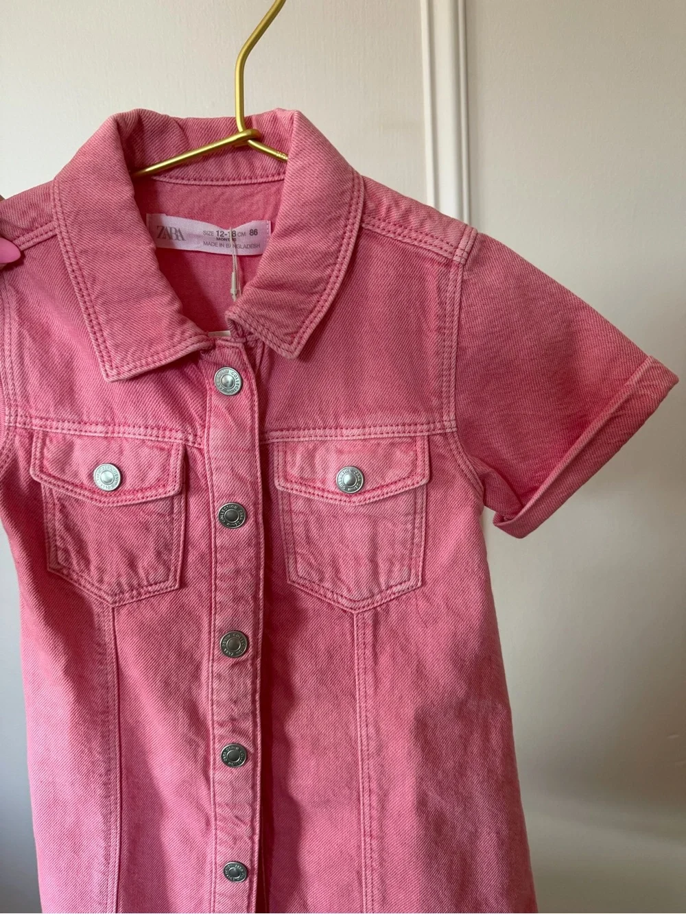 NWT zara toddler pink denim button shirt dress size 12-18 months